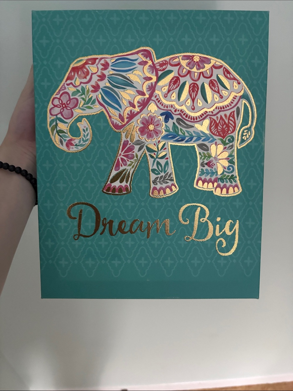 Dream Big Teal Elephant Wall Art with Gold Foil